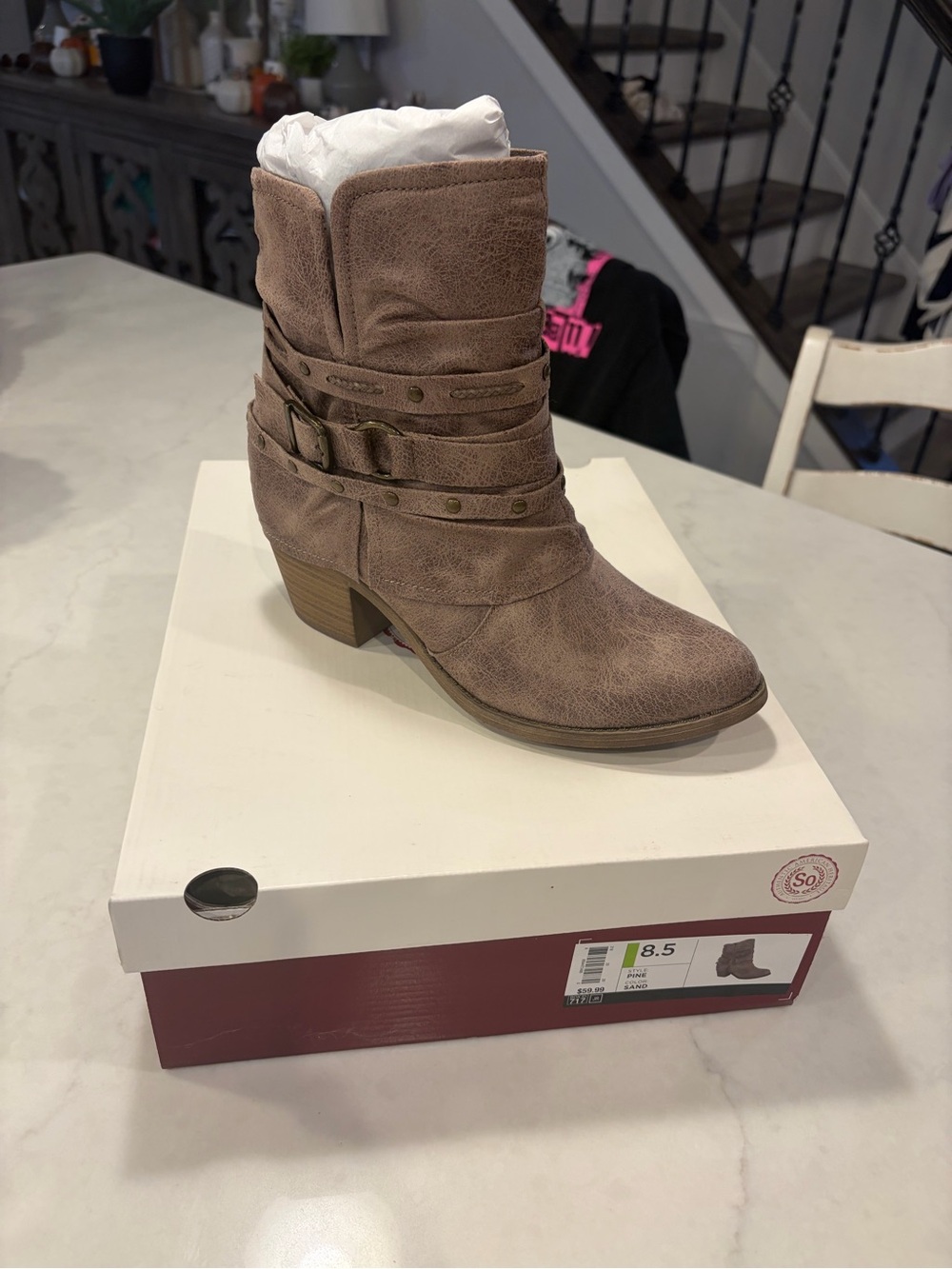 SO Taupe Suede-Look Buckled Ankle Boot